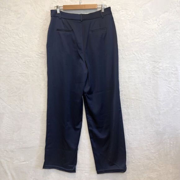 WAYF Pantsuit 2 Piece Satin Crop Tie Top Wide Leg Pants Navy Blue Large - Picture 7 of 14